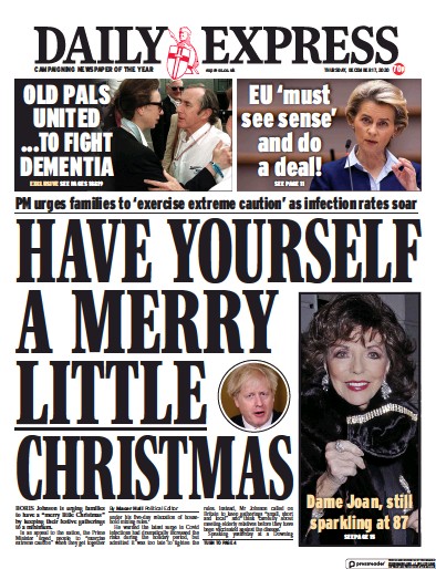 Daily Express Newspaper Front Page (UK) for 17 December 2020