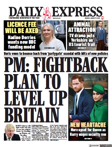 Daily Express Newspaper Front Page (UK) for 17 January 2022