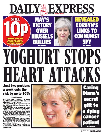 Daily Express Newspaper Front Page (UK) for 17 February 2018