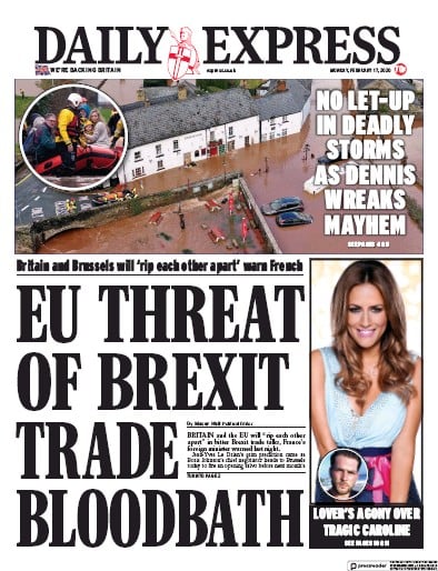 Daily Express (UK) Front Page for 17 February 2020  Paperboy Online