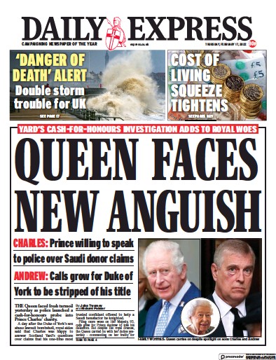 Daily Express Newspaper Front Page (UK) for 17 February 2022