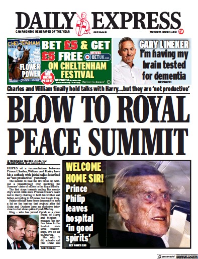 Daily Express Newspaper Front Page (UK) for 17 March 2021