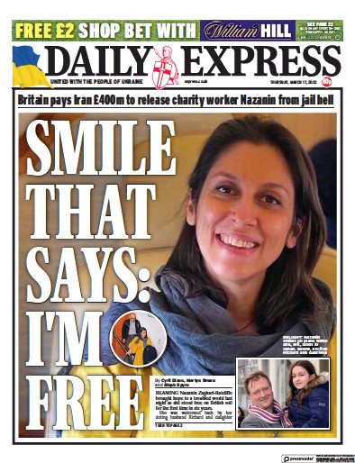 Daily Express Newspaper Front Page (UK) for 17 March 2022