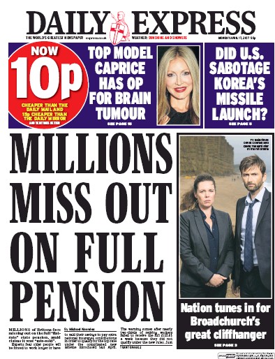 Daily Express Newspaper Front Page (UK) for 17 April 2017