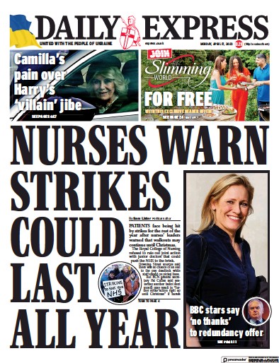 Daily Express Newspaper Front Page (UK) for 17 April 2023