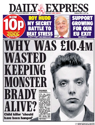 Daily Express Newspaper Front Page (UK) for 17 May 2017