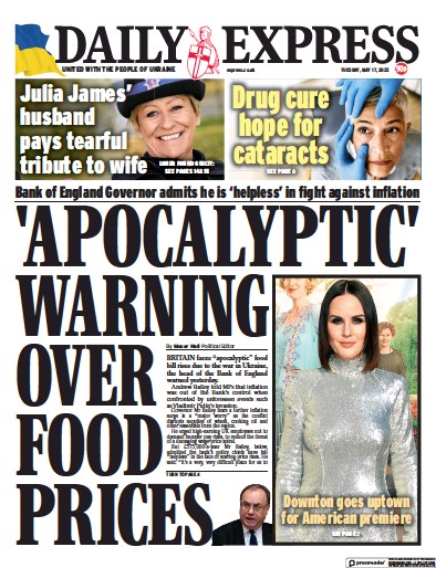 Daily Express Newspaper Front Page (UK) for 17 May 2022