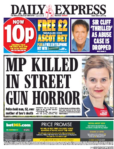 Daily Express Newspaper Front Page (UK) for 17 June 2016