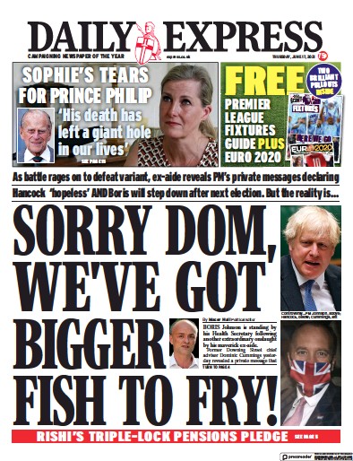 Daily Express Newspaper Front Page (UK) for 17 June 2021