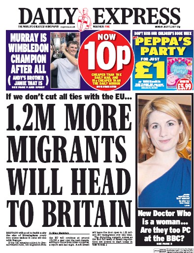 Daily Express Newspaper Front Page (UK) for 17 July 2017