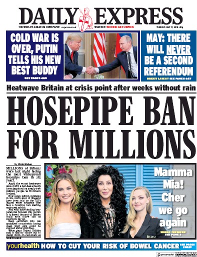 Daily Express Newspaper Front Page (UK) for 17 July 2018