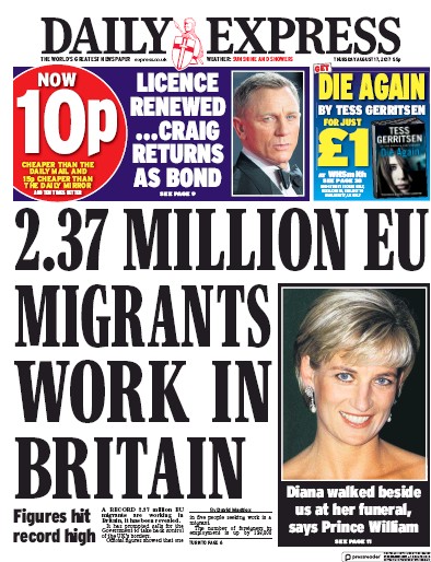 Daily Express Newspaper Front Page (UK) for 17 August 2017