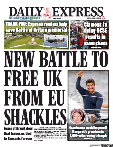 Daily Express Newspaper Front Page (UK) for 17 August 2020