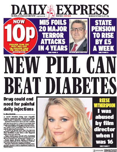 Daily Express Newspaper Front Page (UK) for 18 October 2017