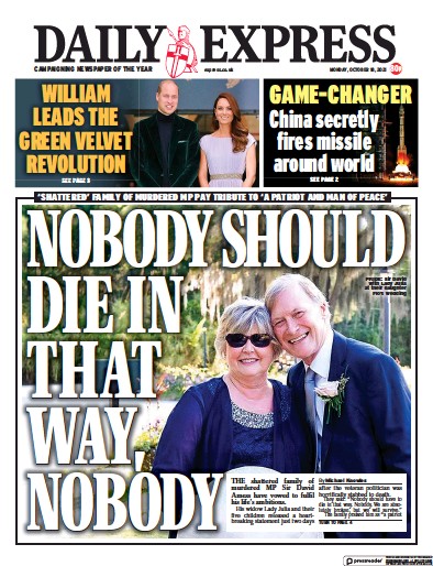 Daily Express Newspaper Front Page (UK) for 18 October 2021