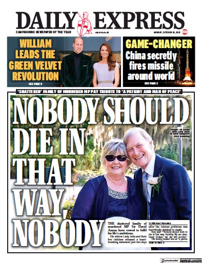 Daily Express Newspaper Front Page (UK) for 18 October 2021