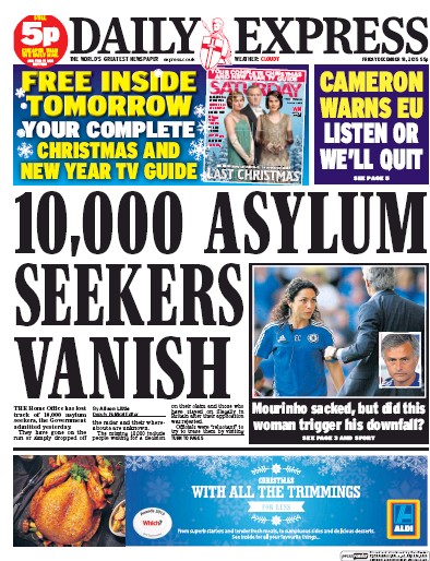 Daily Express Newspaper Front Page (UK) for 18 December 2015