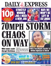Daily Express (UK) Newspaper Front Page for 18 December 2017