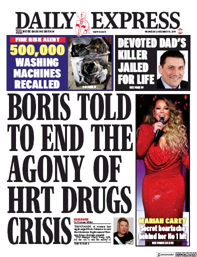 Daily Express Newspaper Front Page (UK) for 18 December 2019