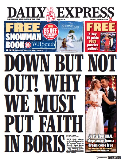 Daily Express Newspaper Front Page (UK) for 18 December 2021