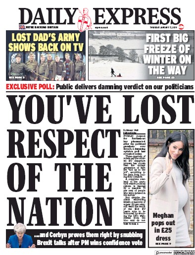 Daily Express Newspaper Front Page (UK) for 18 January 2019