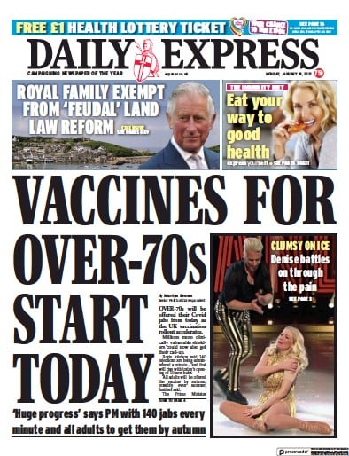 Daily Express Newspaper Front Page (UK) for 18 January 2021