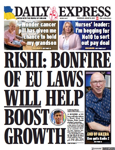Daily Express Newspaper Front Page (UK) for 18 January 2023