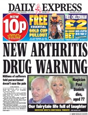 Daily Express (UK) Newspaper Front Page for 18 March 2016