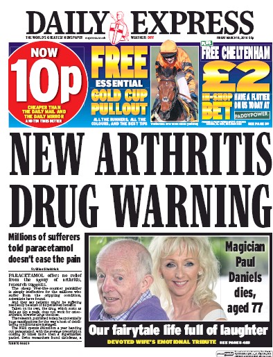 Daily Express Newspaper Front Page (UK) for 18 March 2016