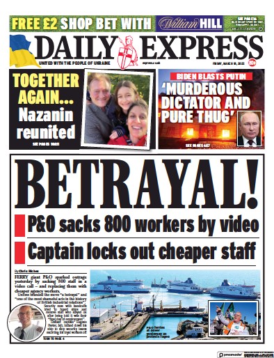 Daily Express Newspaper Front Page (UK) for 18 March 2022