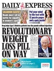Daily Express front page for 18 April 2025