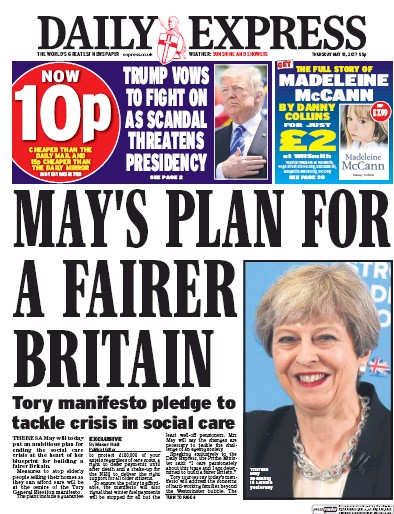 Daily Express Newspaper Front Page (UK) for 18 May 2017