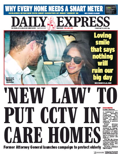 Daily Express Newspaper Front Page (UK) for 18 May 2018