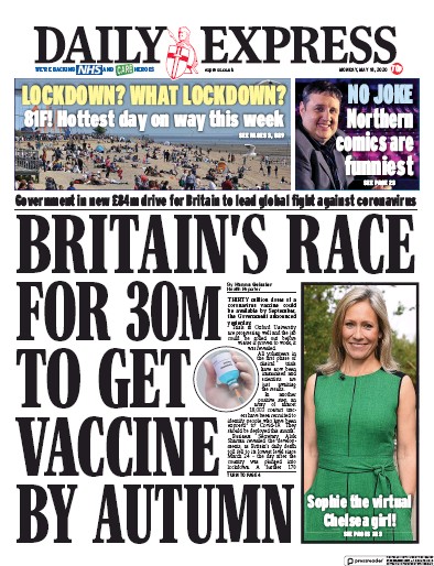 Daily Express Newspaper Front Page (UK) for 18 May 2020