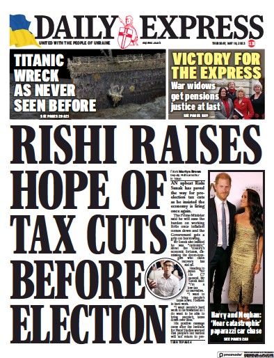 Daily Express Newspaper Front Page (UK) for 18 May 2023