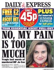 Daily Express (UK) Newspaper Front Page for 18 June 2016
