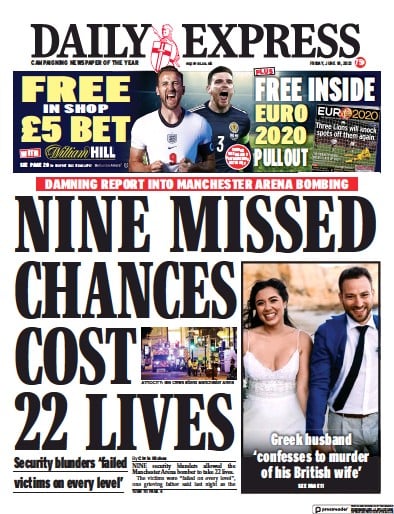 Daily Express Newspaper Front Page (UK) for 18 June 2021