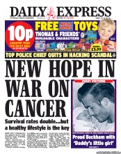 Daily Express Newspaper Front Page (UK) for 18 July 2011