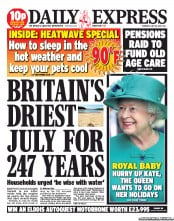 Daily Express (UK) Newspaper Front Page for 18 July 2013