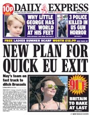 Daily Express (UK) Newspaper Front Page for 18 July 2016