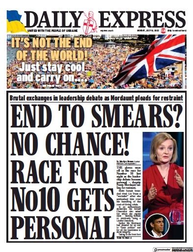 Daily Express Newspaper Front Page (UK) for 18 July 2022
