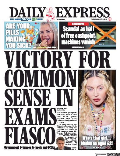 Daily Express Newspaper Front Page (UK) for 18 August 2020