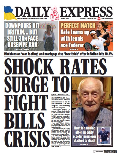 Daily Express Newspaper Front Page (UK) for 18 August 2022