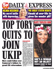 Daily Express (UK) Newspaper Front Page for 18 September 2012