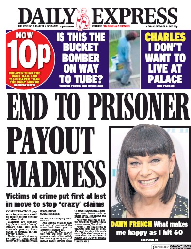 Daily Express Newspaper Front Page (UK) for 18 September 2017