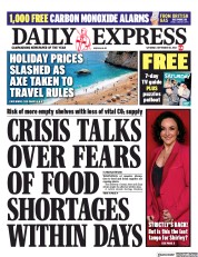 Daily Express (UK) Newspaper Front Page for 18 September 2021