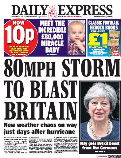 Daily Express Newspaper Front Page (UK) for 19 October 2017