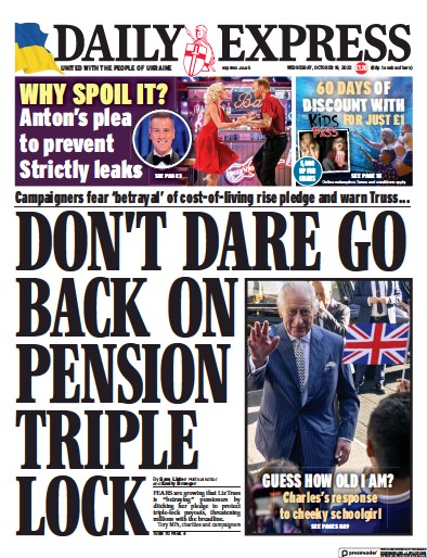 Daily Express Newspaper Front Page (UK) for 19 October 2022