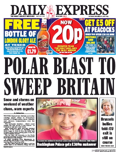 Daily Express Newspaper Front Page (UK) for 19 November 2016