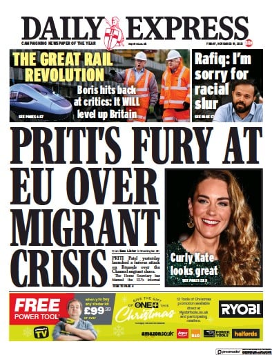 Daily Express Newspaper Front Page (UK) for 19 November 2021